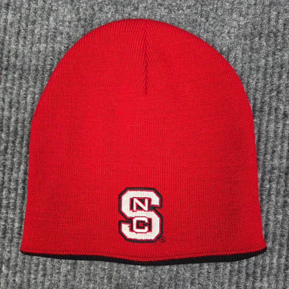 NC State Wolfpack Beanie Hat Red Black Embroidered Logo NCAA Skull Cap